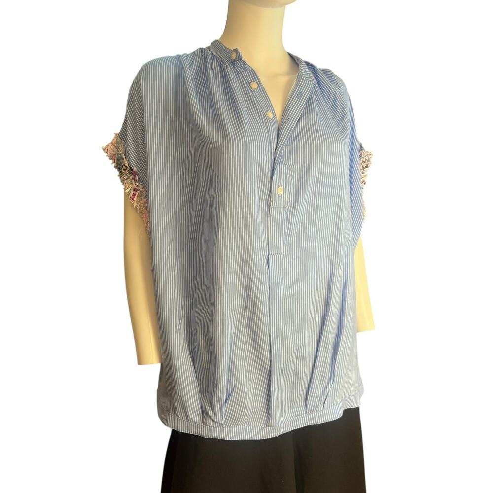 KOCH Fern Blue Striped Oversized Tunic Top Size Small